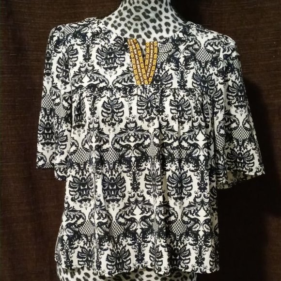 Painted threads paisley print boho blouse medium - Picture 3 of 10